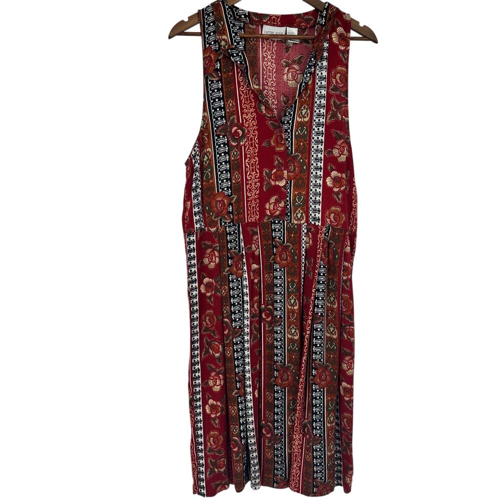 Vintage Center Aisle Chic Midi Dress Womens Size LARGE Dark Boho Floral EVC